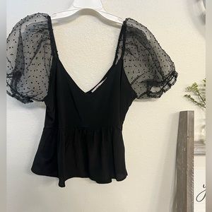 Boutique black top with sheer sleeves